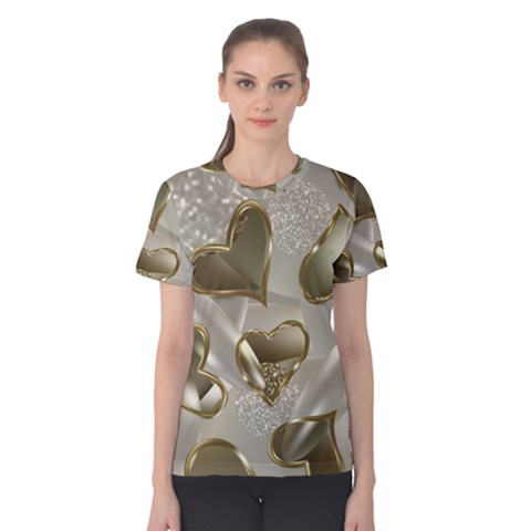   Golden Hearts Women s Cotton Tee by Galinka