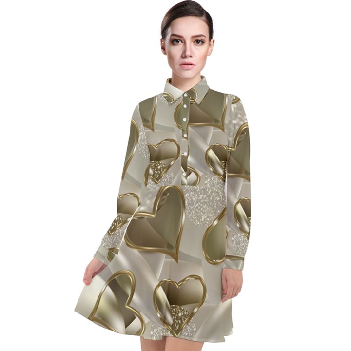   Golden hearts Long Sleeve Chiffon Shirt Dress