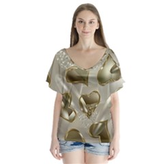   Golden Hearts V-neck Flutter Sleeve Top by Galinka