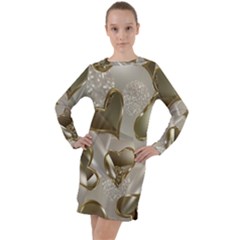   Golden Hearts Long Sleeve Hoodie Dress by Galinka