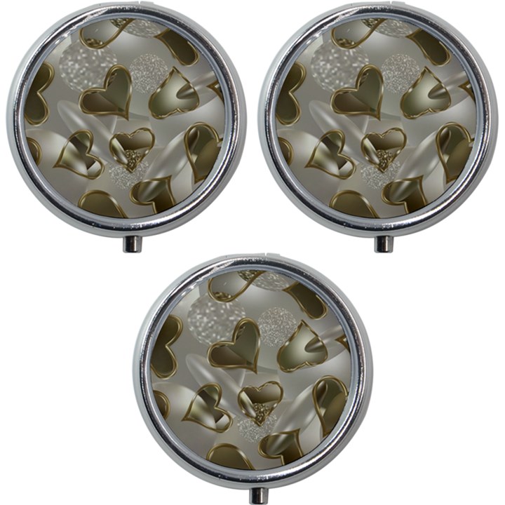   Golden hearts Mini Round Pill Box (Pack of 3)