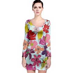 Flower Pattern Long Sleeve Bodycon Dress