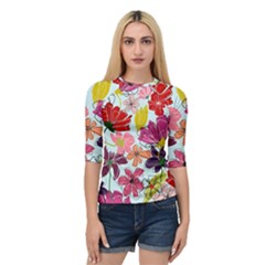 Flower Pattern Quarter Sleeve Raglan Tee