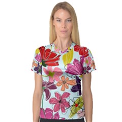 Flower Pattern V-neck Sport Mesh Tee