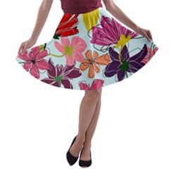 Flower Pattern A-line Skater Skirt