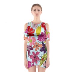 Flower Pattern Shoulder Cutout One Piece Dress