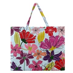 Flower Pattern Zipper Large Tote Bag