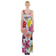 Flower Pattern Thigh Split Maxi Dress