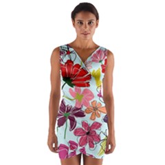 Flower Pattern Wrap Front Bodycon Dress