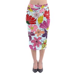 Flower Pattern Midi Pencil Skirt