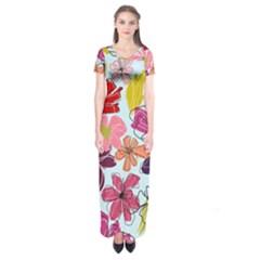 Flower Pattern Short Sleeve Maxi Dress