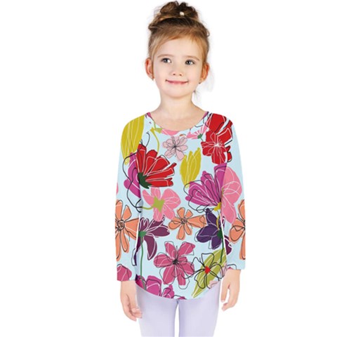 Flower Pattern Kids  Long Sleeve Tee by Galinka