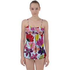 Flower Pattern Babydoll Tankini Set