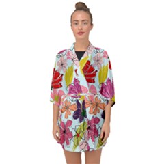 Flower Pattern Half Sleeve Chiffon Kimono by Galinka