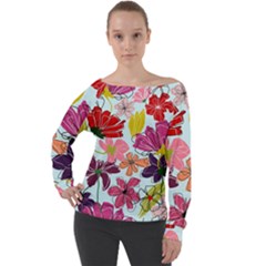 Flower Pattern Off Shoulder Long Sleeve Velour Top