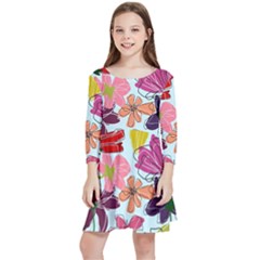 Flower Pattern Kids  Quarter Sleeve Skater Dress