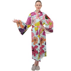 Flower Pattern Maxi Velour Kimono