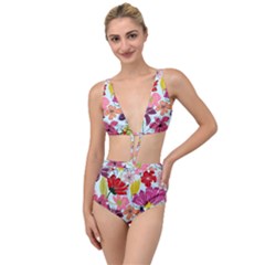 Flower Pattern Tied Up Two Piece Swimsuit