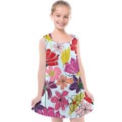 Flower Pattern Kids  Cross Back Dress