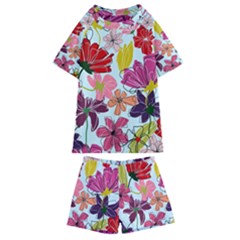 Flower Pattern Kids  Swim Tee And Shorts Set