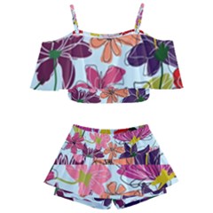 Flower Pattern Kids  Off Shoulder Skirt Bikini by Galinka