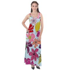 Flower Pattern Sleeveless Velour Maxi Dress