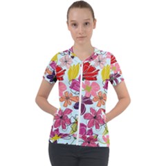 Flower Pattern Short Sleeve Zip Up Jacket by Galinka