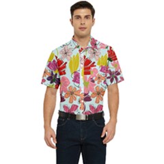 Flower Pattern Men s Short Sleeve Pocket Shirt 