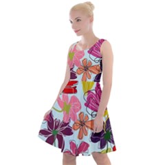 Flower Pattern Knee Length Skater Dress