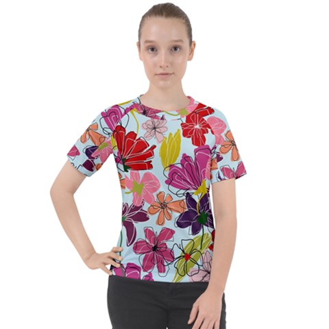 Flower Pattern Women s Sport Raglan Tee by Galinka