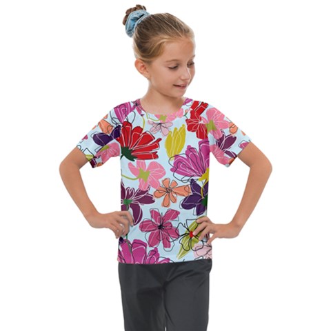 Flower Pattern Kids  Mesh Piece Tee by Galinka