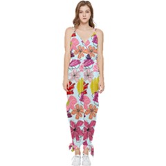 Flower Pattern Sleeveless Tie Ankle Jumpsuit