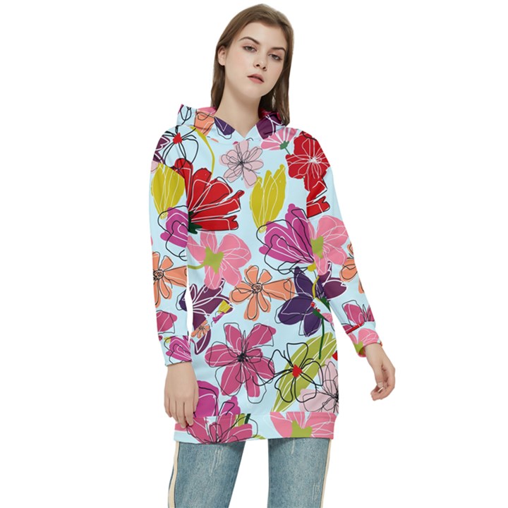 Flower pattern Women s Long Oversized Pullover Hoodie