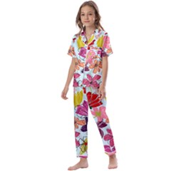 Flower Pattern Kids  Satin Short Sleeve Pajamas Set by Galinka