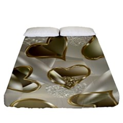   Golden Hearts Fitted Sheet (queen Size) by Galinka