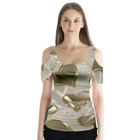   Golden Hearts Butterfly Sleeve Cutout Tee  by Galinka