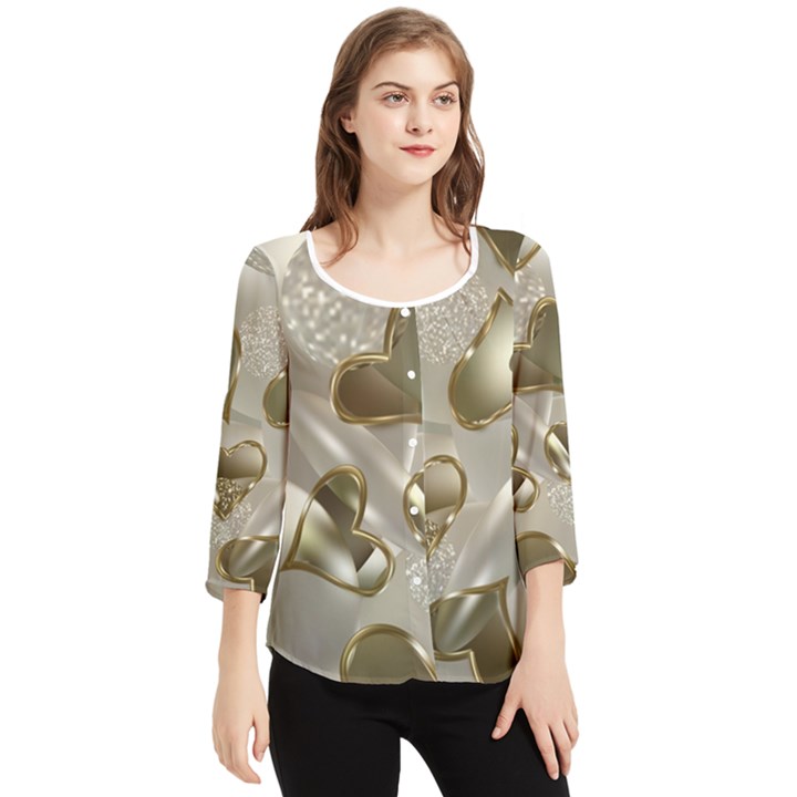   Golden hearts Chiffon Quarter Sleeve Blouse