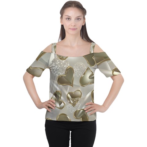   Golden Hearts Cutout Shoulder Tee by Galinka