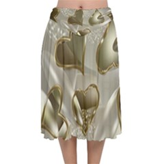   Golden Hearts Velvet Flared Midi Skirt by Galinka