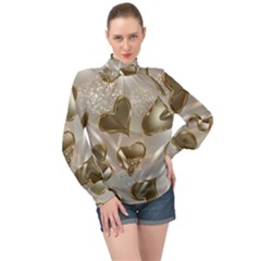   Golden Hearts High Neck Long Sleeve Chiffon Top by Galinka