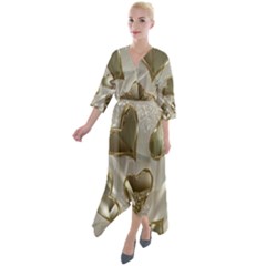   Golden Hearts Quarter Sleeve Wrap Front Maxi Dress by Galinka