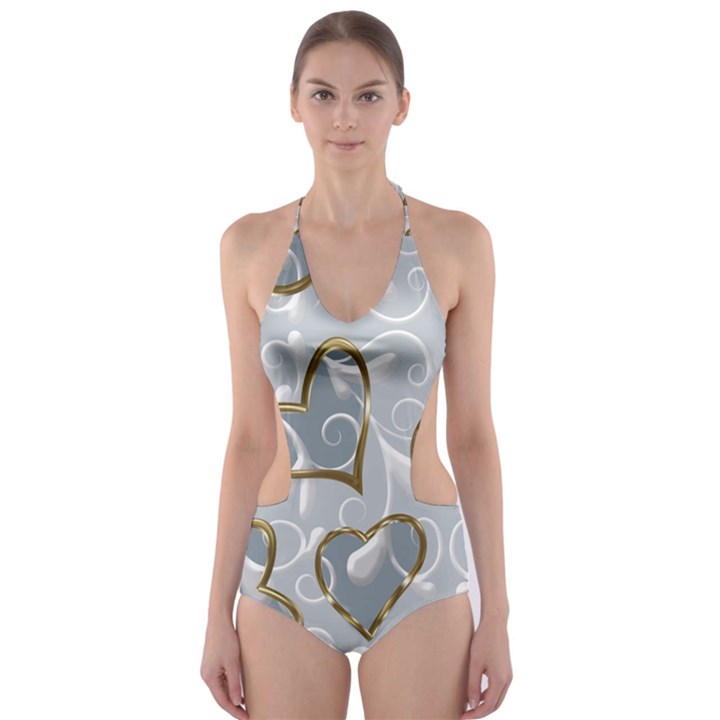  Gold hearts Cut-Out One Piece Swimsuit