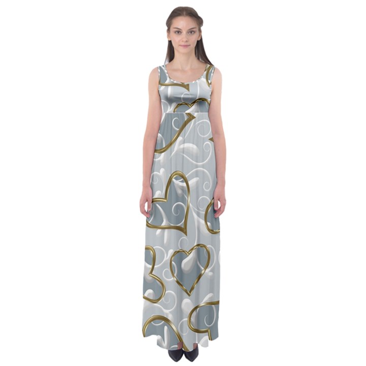  Gold hearts Empire Waist Maxi Dress