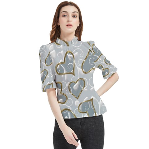  Gold Hearts Frill Neck Blouse by Galinka