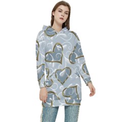  Gold Hearts Women s Long Oversized Pullover Hoodie