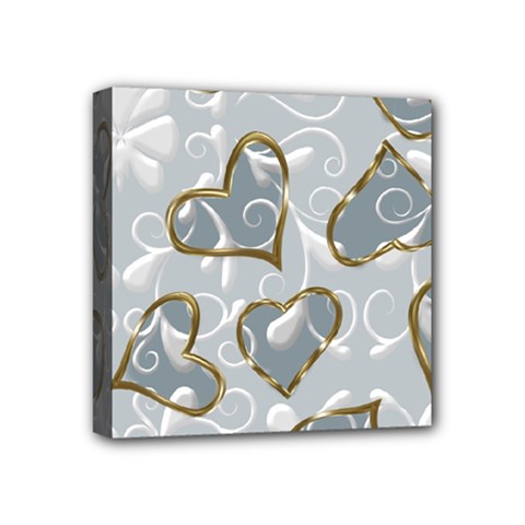   Gold Hearts On A Blue Background Mini Canvas 4  X 4  (stretched) by Galinka