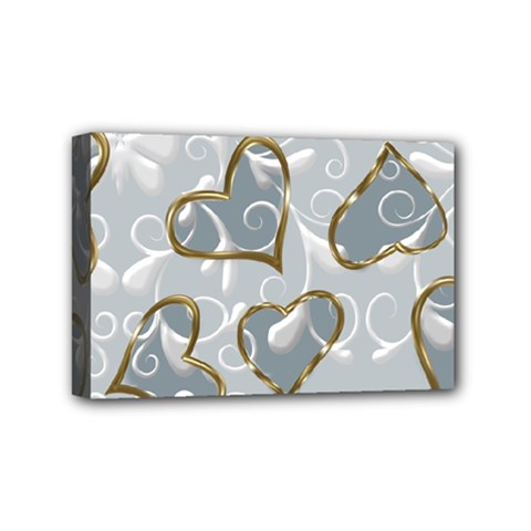   Gold Hearts On A Blue Background Mini Canvas 6  X 4  (stretched) by Galinka