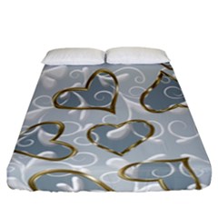   Gold Hearts On A Blue Background Fitted Sheet (california King Size) by Galinka