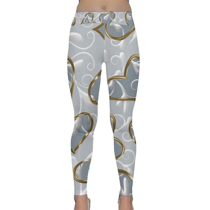   Gold hearts on a blue background Classic Yoga Leggings