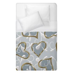   Gold Hearts On A Blue Background Duvet Cover (single Size) by Galinka